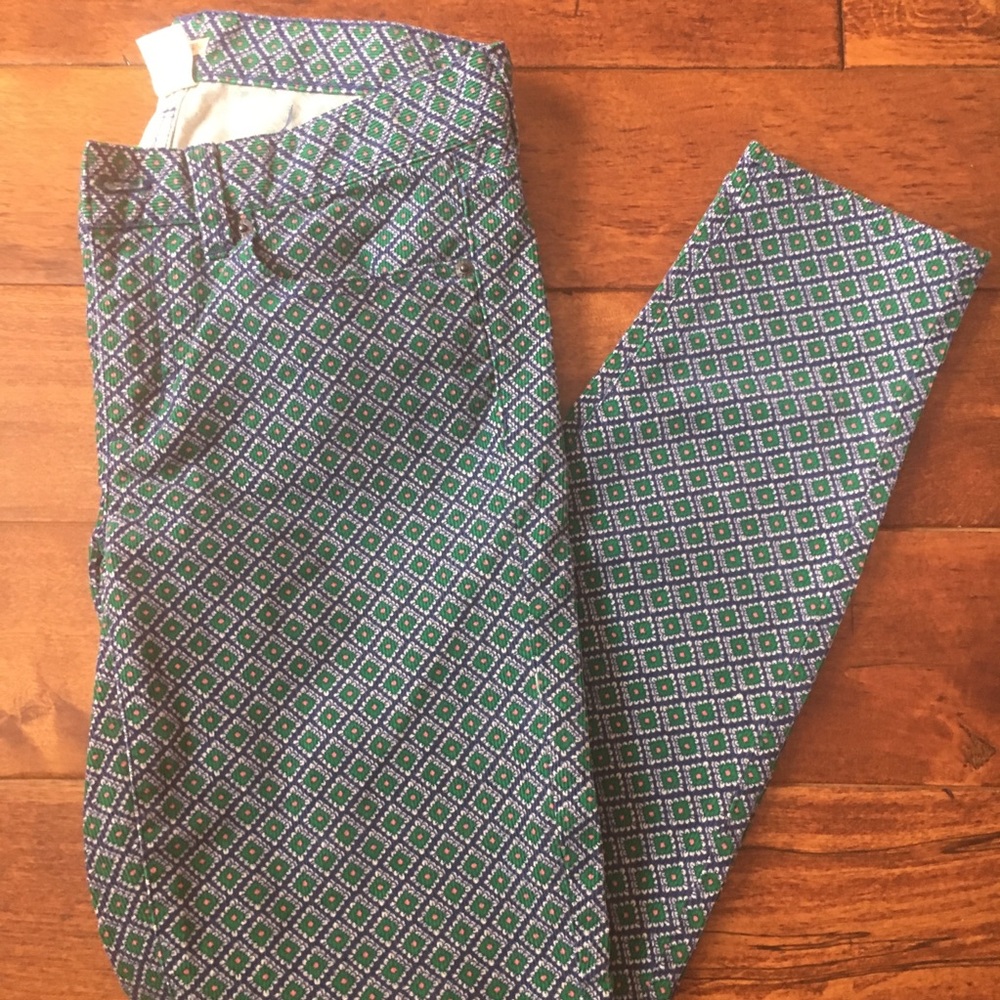 J. Crew Toothpick Patterned Pants 26 NWOT